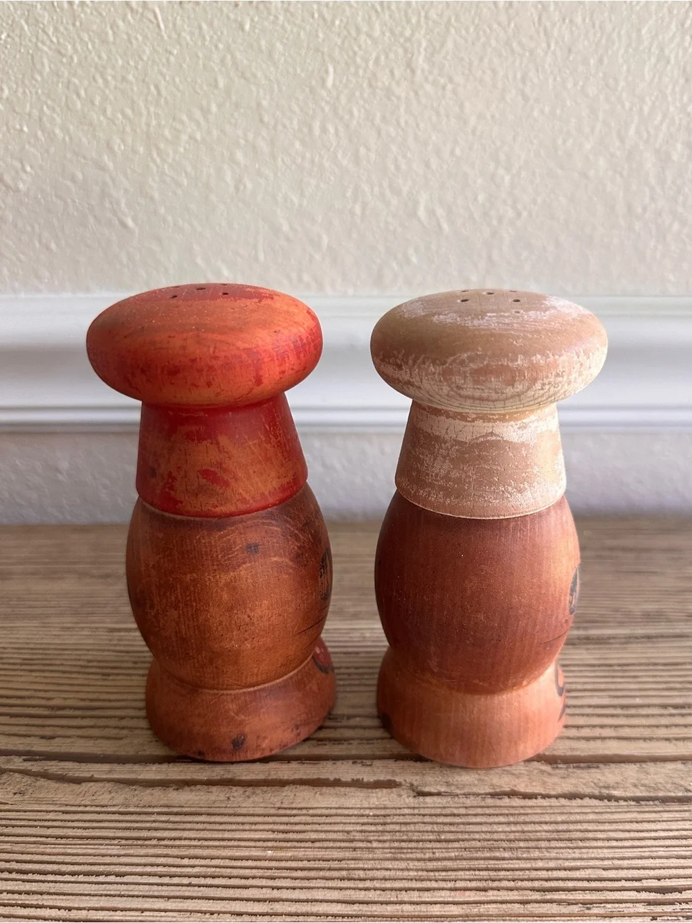 Vintage Chefs Salty & Peppy Wooden Salt and Pepper Shakers Japan 1950s